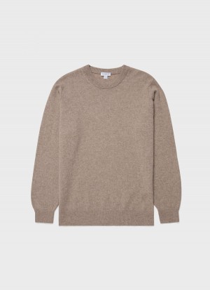 Beige Sunspel Cashmere Crew Neck Jumper | 28673-OCYZ | USA