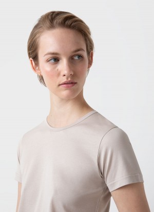 Beige Sunspel Classic T-shirt | 59621-FVYI | USA