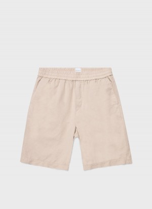 Beige Sunspel Cotton Linen Drawstring Shorts | 20971-VYDR | USA