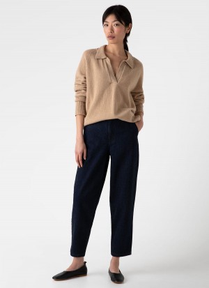 Beige Sunspel Lambswool Polo Jumper | 84957-GTNM | USA