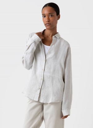 Beige Sunspel Linen Shirt | 54937-SWMQ | USA