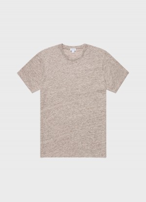 Beige Sunspel Linen T-shirt | 59260-OMCW | USA