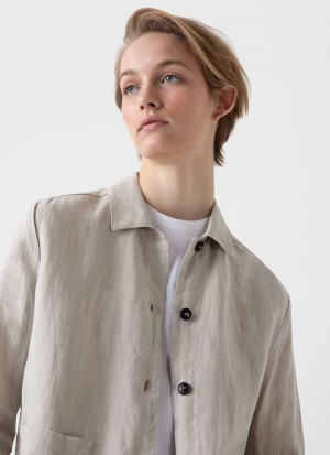 Beige Sunspel Linen Twin Pocket Jacket | 47630-CVGN | USA