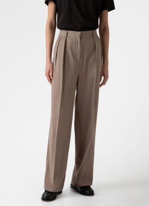 Beige Sunspel Pleated Wool Flannel Trouser | 58167-QNRP | USA