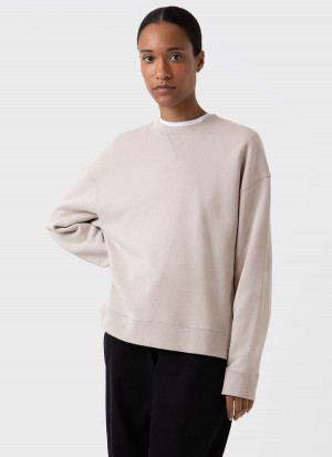 Beige Sunspel Relaxed Loopback Sweatshirt | 32617-GIWE | USA