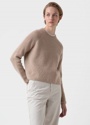 Beige Sunspel Wool Cashmere Rib Jumper | 84103-VMPC | USA