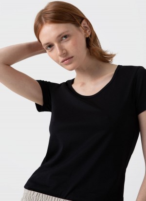 Black Sunspel Classic Scoop Neck T-shirt | 32541-SVCF | USA