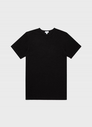 Black Sunspel Cotton Linen T-shirt | 13904-SIOK | USA