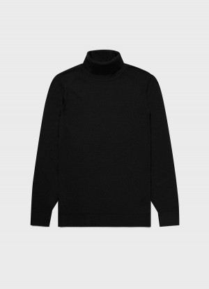 Black Sunspel Extra‑Fine Merino Roll Neck | 85713-DVGK | USA