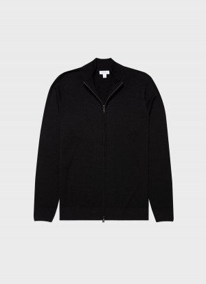 Black Sunspel Extra‑Fine Merino Zip Cardigan | 75893-JXCA | USA