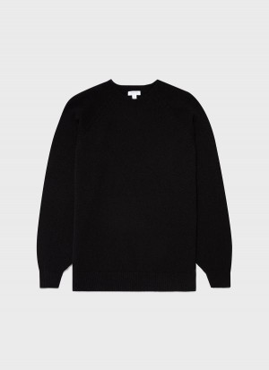 Black Sunspel Lambswool Crew Neck Jumper | 54879-XJBQ | USA