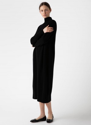 Black Sunspel Lambswool Funnel Neck Dress | 79824-TRBW | USA