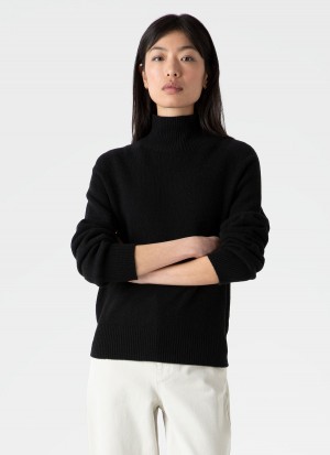 Black Sunspel Lambswool Funnel Neck Jumper | 93176-LBVR | USA