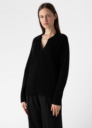 Black Sunspel Lambswool Polo Jumper | 15263-DHXF | USA