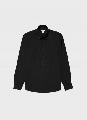 Black Sunspel Lightweight Poplin Shirt | 96231-BOCY | USA