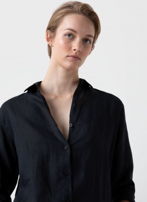 Black Sunspel Linen Shirt | 70582-RUIL | USA