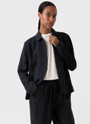 Black Sunspel Linen Twin Pocket Jacket | 12487-PYHL | USA