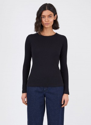 Black Sunspel Long Sleeve Rib T-shirt | 03854-PDGZ | USA