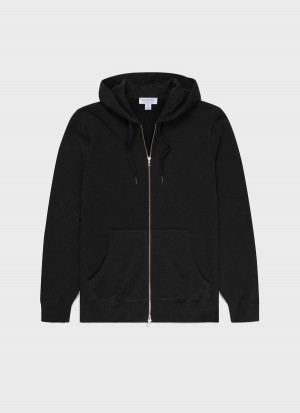 Black Sunspel Loopback Zip Hoody | 90284-YPZV | USA