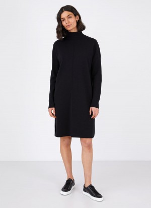 Black Sunspel Merino Funnel Neck Dress | 46195-BQCI | USA