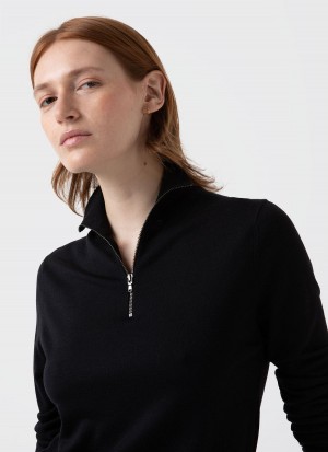 Black Sunspel Merino Silk Zip Neck Jumper | 74309-MEJX | USA