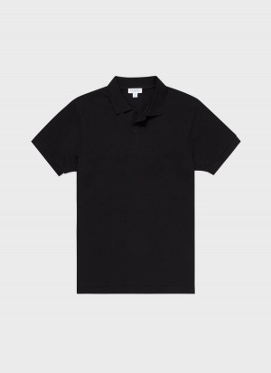 Black Sunspel Piqué Polo Shirt | 40852-QRHM | USA