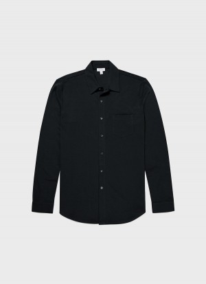 Black Sunspel Piqué Shirt | 67410-KYSQ | USA