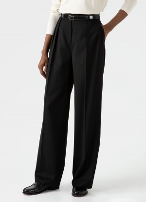 Black Sunspel Pleated Wool Trouser | 93850-LAXE | USA