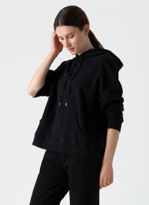 Black Sunspel Relaxed Loopback Hoody | 86057-JBYM | USA