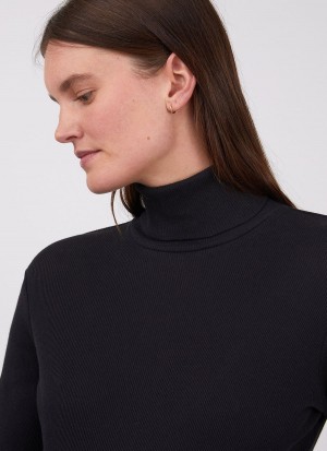 Black Sunspel Rib Roll Neck T-shirt | 43128-XECB | USA