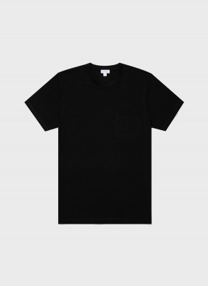 Black Sunspel Riviera Midweight Pocket T-shirt | 95137-FVTQ | USA