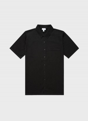 Black Sunspel Sea Island Cotton Knit Shirt | 78502-YRIV | USA