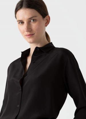 Black Sunspel Silk Shirt | 93024-HZVJ | USA