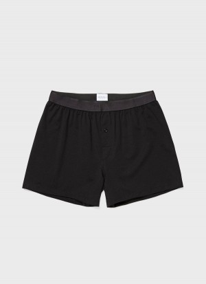 Black Sunspel Superfine Cotton One‑Button Shorts | 92407-VSJO | USA