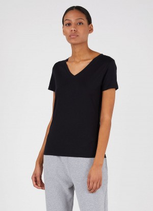 Black Sunspel V Neck T-shirt | 24718-PFWJ | USA