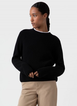 Black Sunspel Wool Cashmere Rib Jumper | 76215-IDKP | USA