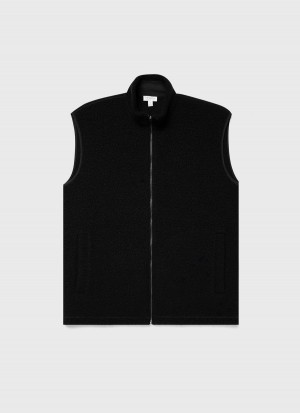 Black Sunspel Wool Fleece Vest | 08439-TBYQ | USA