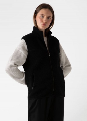 Black Sunspel Wool Fleece Vest | 35479-KHZU | USA