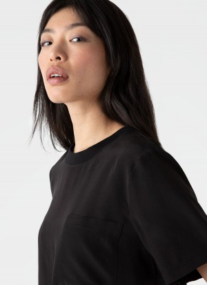 Black Sunspel Woven Silk T-shirt | 05481-MWOH | USA