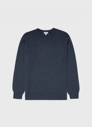 Blue Sunspel Cashmere Crew Neck Jumper | 43876-YJFH | USA