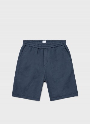 Blue Sunspel Cotton Linen Drawstring Shorts | 86437-FWUB | USA