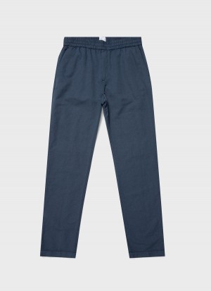 Blue Sunspel Cotton Linen Drawstring Trouser | 02368-ZJHL | USA