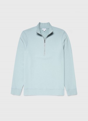 Blue Sunspel Half Zip Loopback Sweatshirt | 15648-GDNI | USA