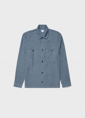 Blue Sunspel Japanese Chambray Overshirt | 23840-GVMA | USA