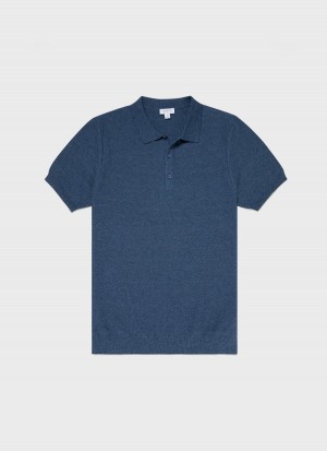 Blue Sunspel Knit Polo Shirt | 52816-XHJV | USA