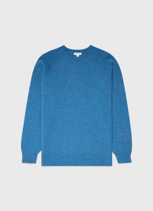 Blue Sunspel Lambswool Crew Neck Jumper | 61508-EAJL | USA