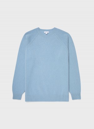 Blue Sunspel Lambswool Crew Neck Jumper | 74685-QBLI | USA