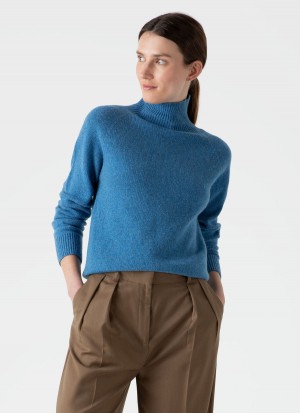 Blue Sunspel Lambswool Funnel Neck Jumper | 14027-GRQT | USA