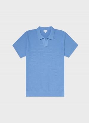 Blue Sunspel Open Textured Polo Shirt | 87930-LHPR | USA