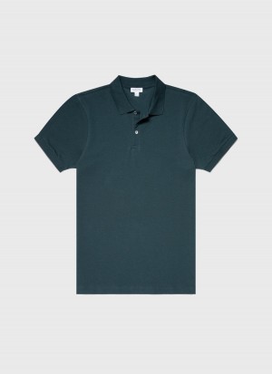 Blue Sunspel Piqué Polo Shirt | 05698-NZQR | USA